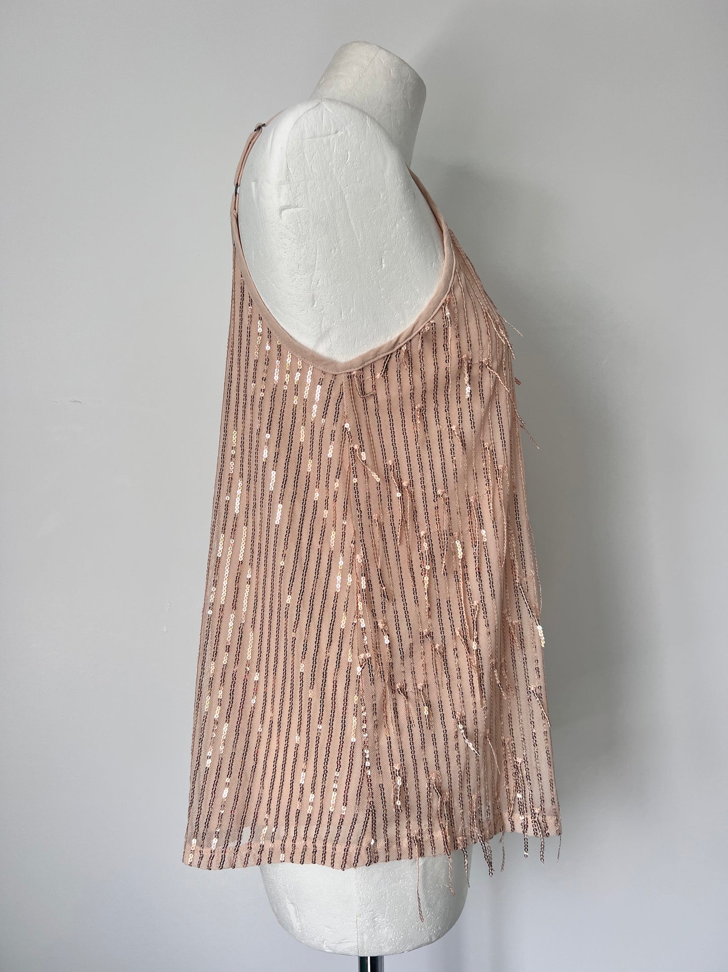 Gold Fringe Sequin Strappy Top - Medium