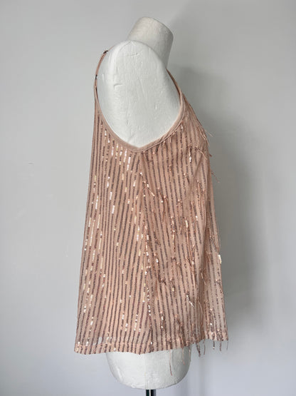Gold Fringe Sequin Strappy Top - Medium