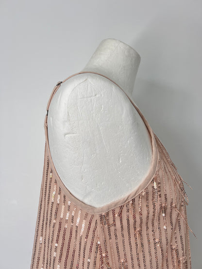 Gold Fringe Sequin Strappy Top - Medium