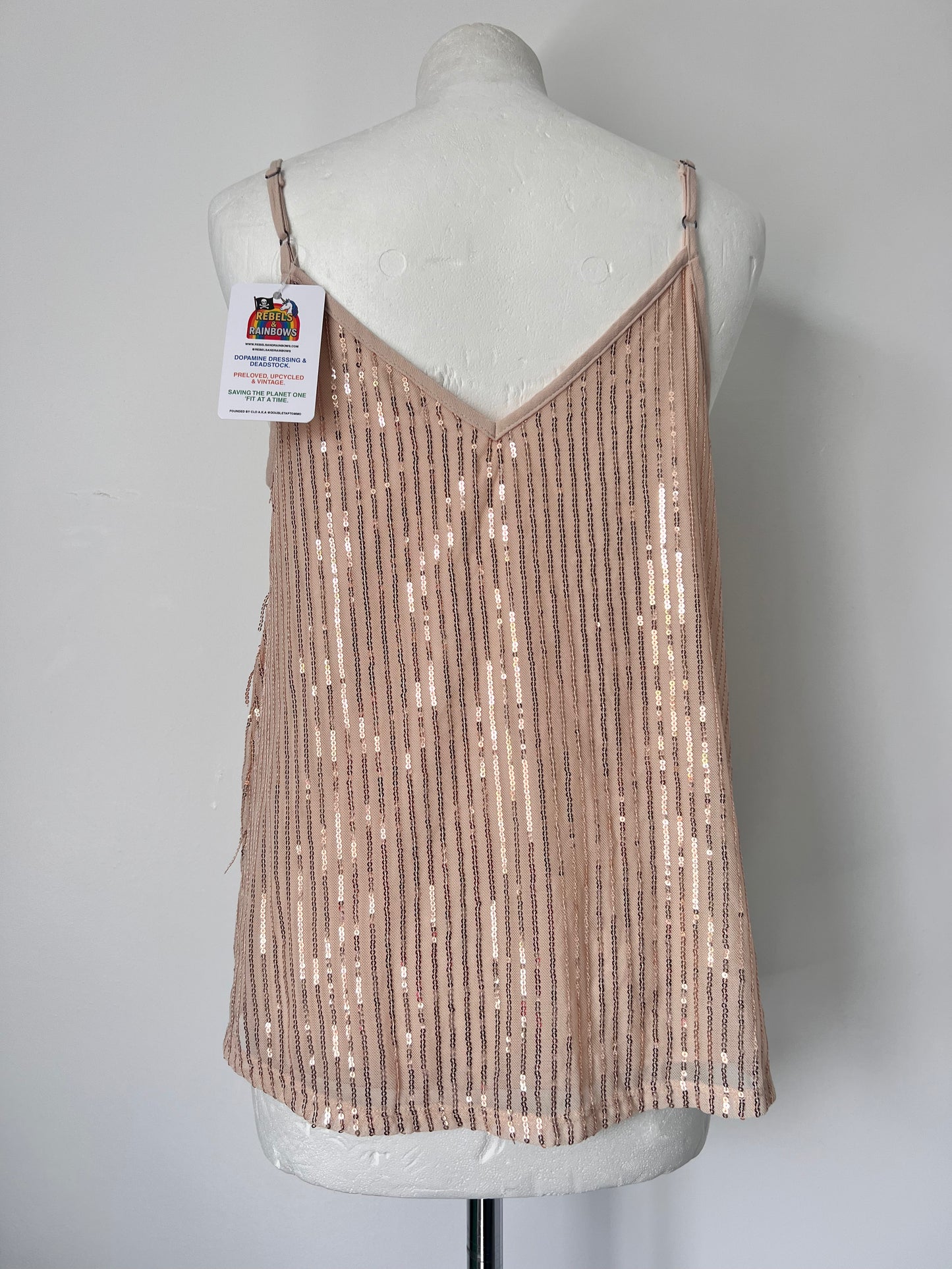 Gold Fringe Sequin Strappy Top - Medium