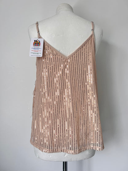 Gold Fringe Sequin Strappy Top - Medium