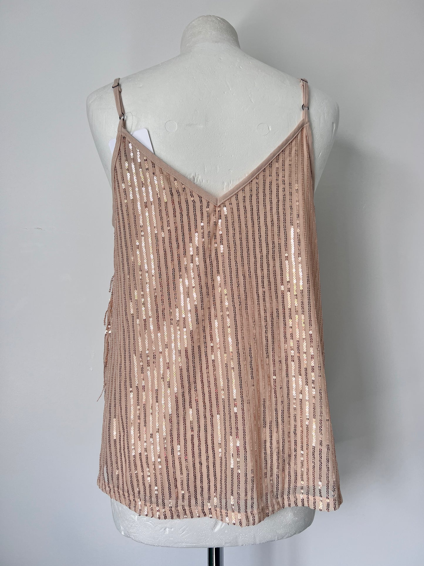 Gold Fringe Sequin Strappy Top - Medium