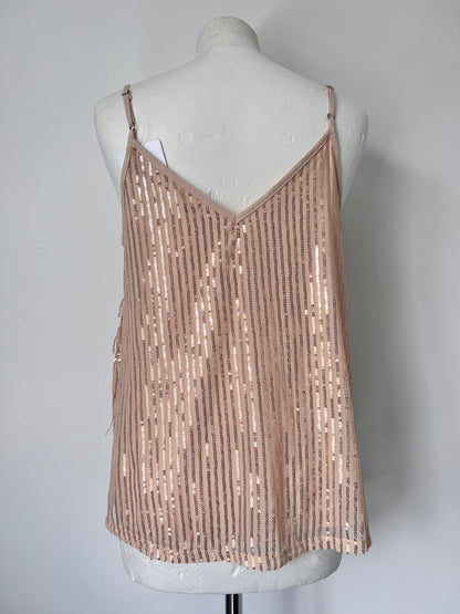 Gold Fringe Sequin Strappy Top - Medium