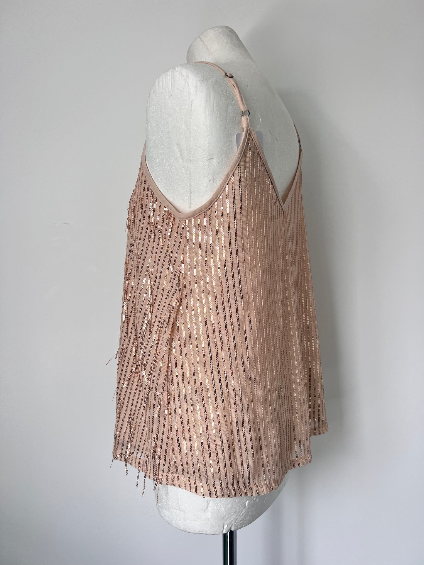 Gold Fringe Sequin Strappy Top - Medium