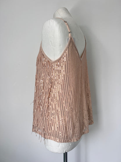 Gold Fringe Sequin Strappy Top - Medium