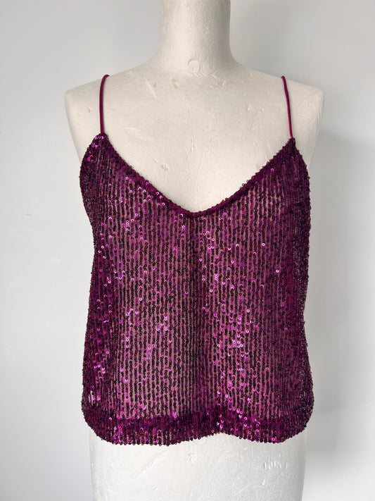 Y2K Purple Sequin Strappy Crop Top - Medium