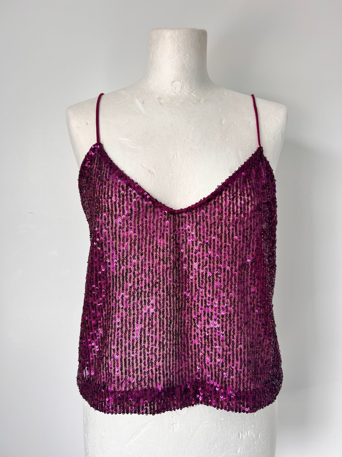 Y2K Purple Sequin Strappy Crop Top - Medium