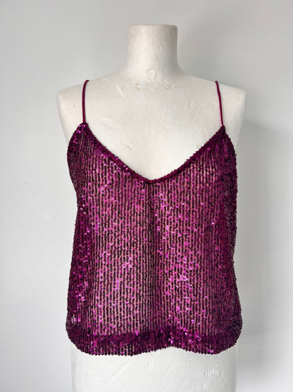 Y2K Purple Sequin Strappy Crop Top - Medium