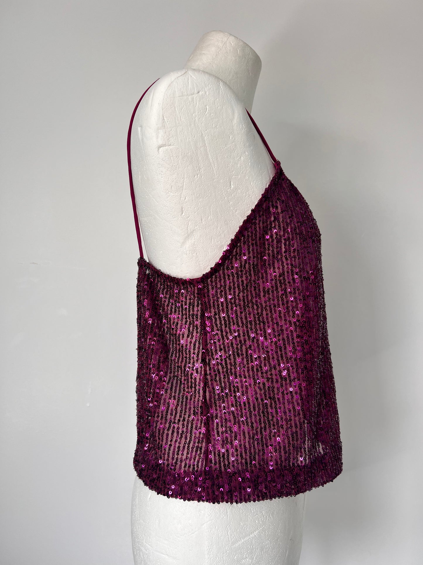 Y2K Purple Sequin Strappy Crop Top - Medium