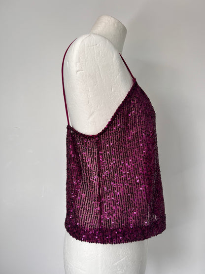 Y2K Purple Sequin Strappy Crop Top - Medium