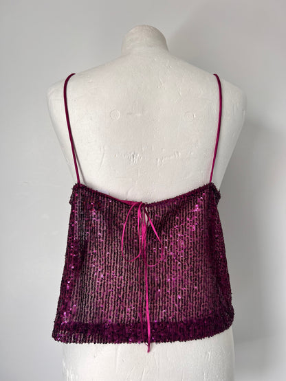 Y2K Purple Sequin Strappy Crop Top - Medium