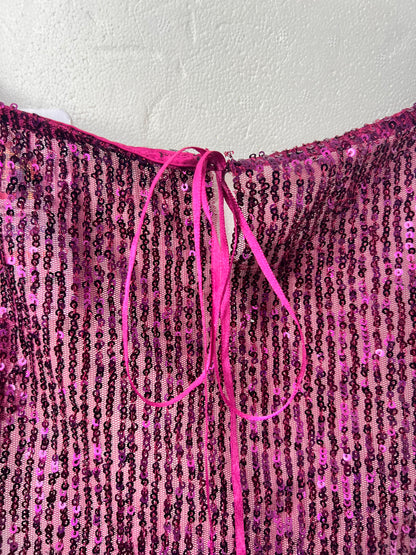 Y2K Purple Sequin Strappy Crop Top - Medium
