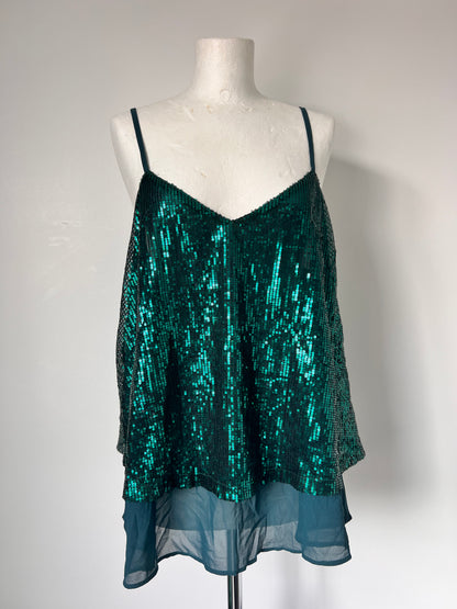 Emerald Green Sequin Floaty Strappy Top - XL