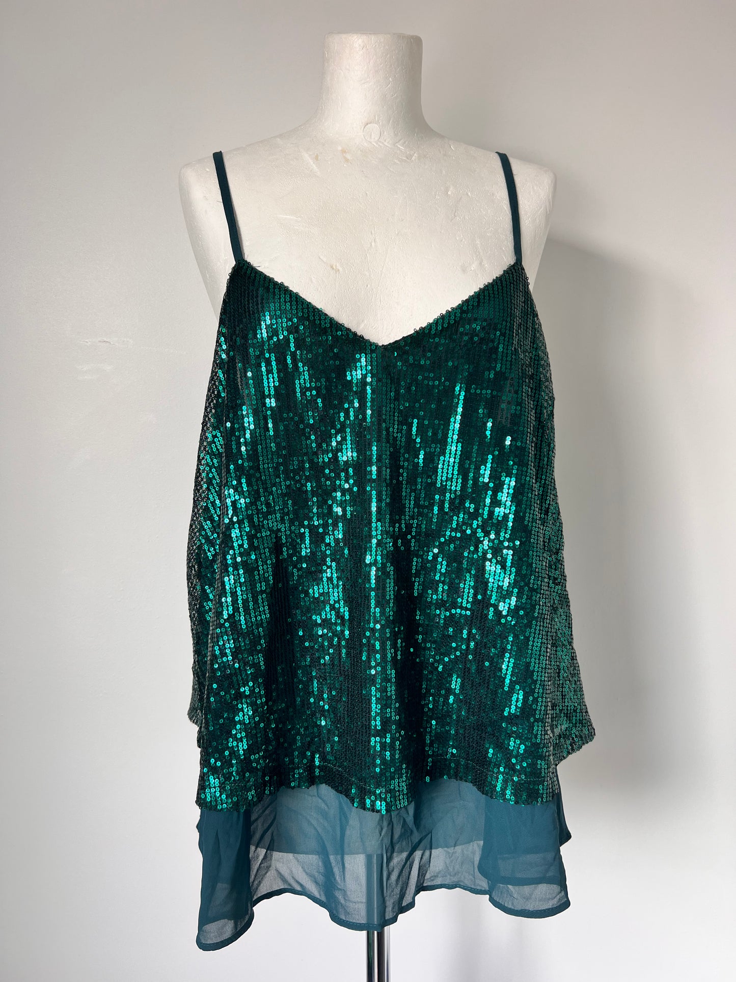 Emerald Green Sequin Floaty Strappy Top - XL