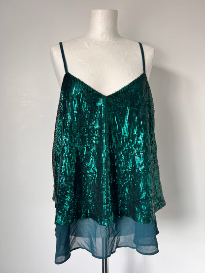 Emerald Green Sequin Floaty Strappy Top - XL