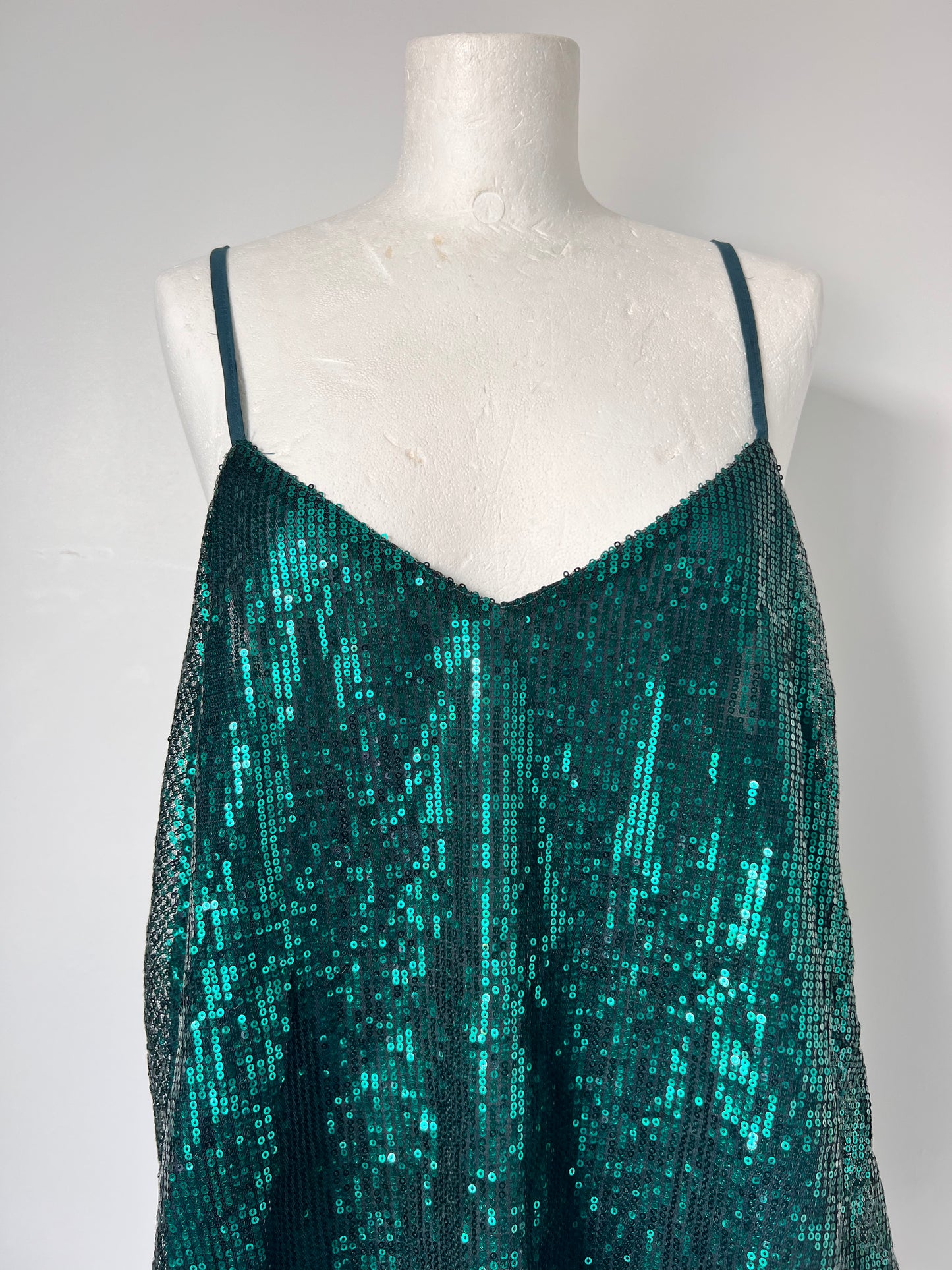 Emerald Green Sequin Floaty Strappy Top - XL