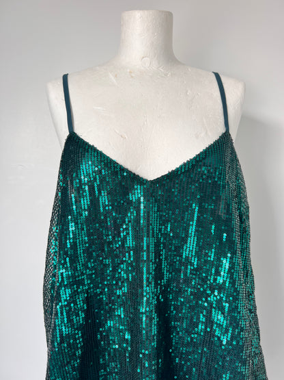 Emerald Green Sequin Floaty Strappy Top - XL