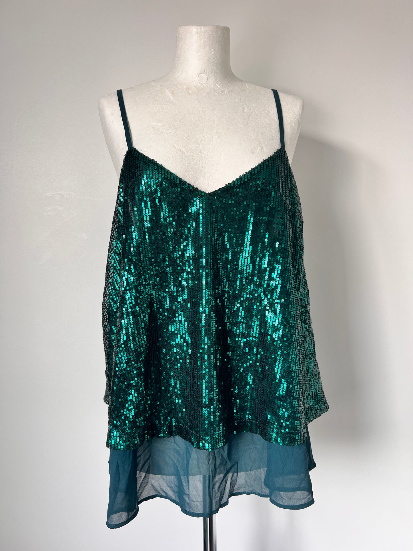 Emerald Green Sequin Floaty Strappy Top - XL