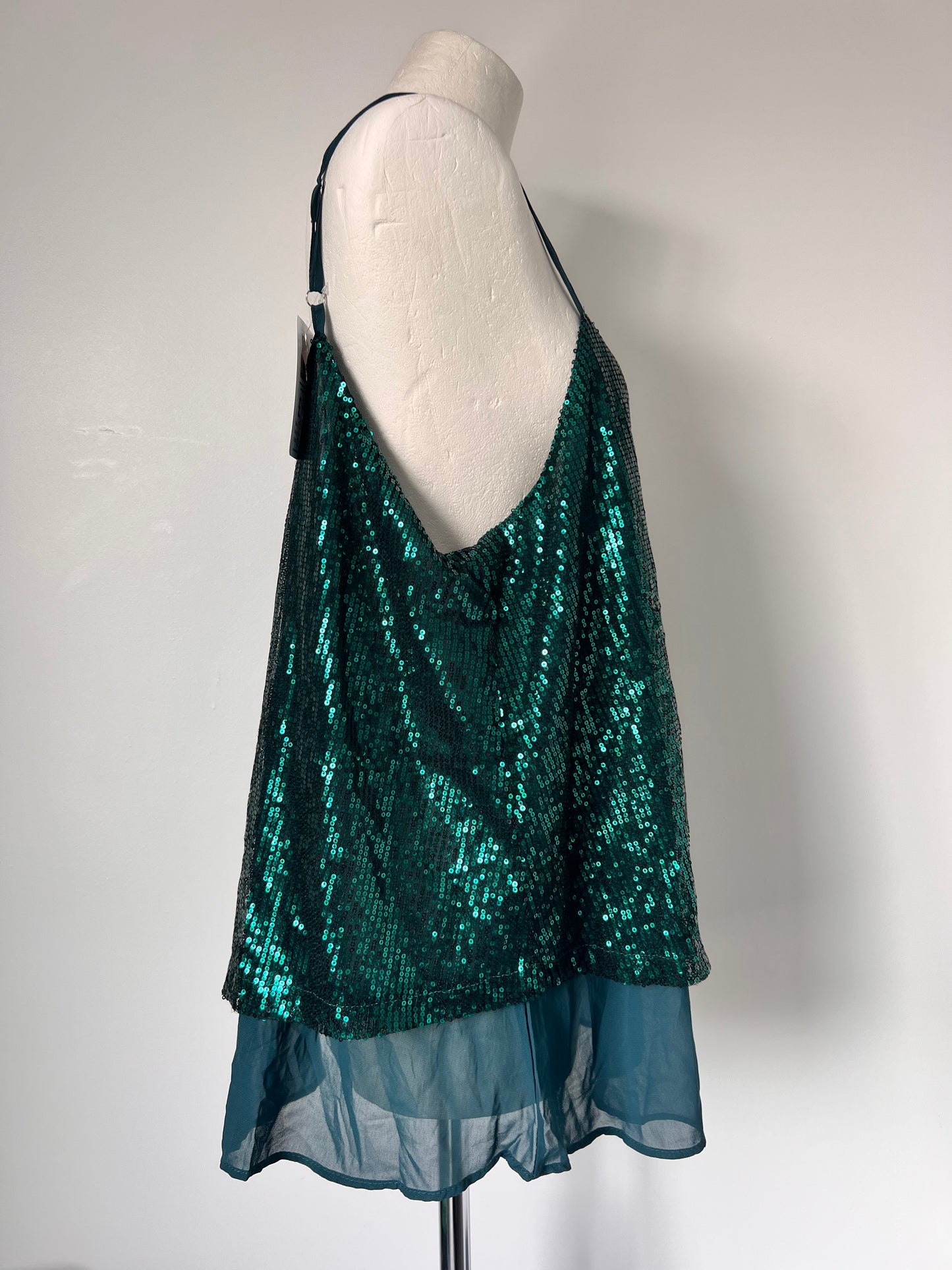 Emerald Green Sequin Floaty Strappy Top - XL