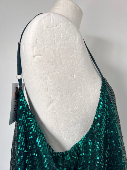 Emerald Green Sequin Floaty Strappy Top - XL