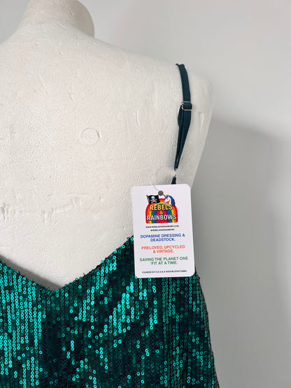 Emerald Green Sequin Floaty Strappy Top - XL
