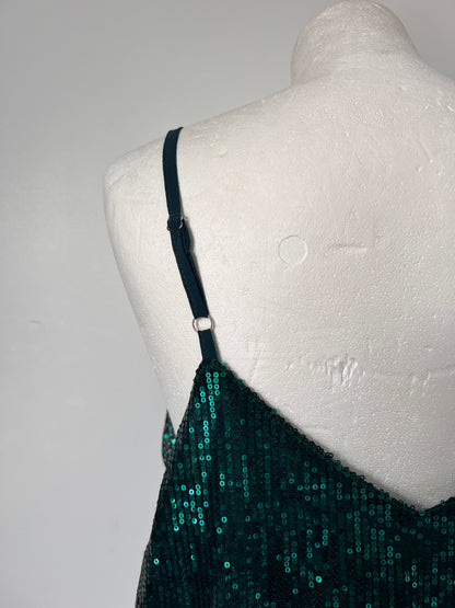 Emerald Green Sequin Floaty Strappy Top - XL