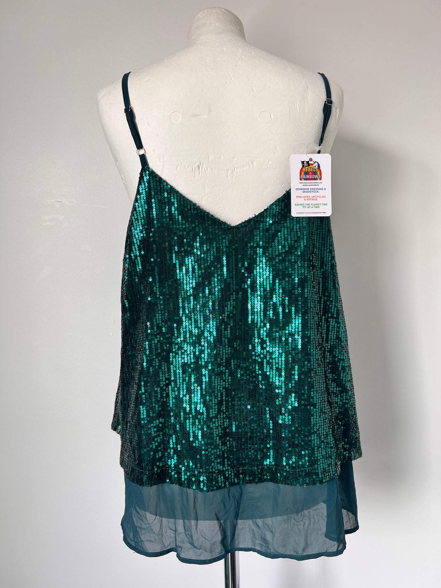 Emerald Green Sequin Floaty Strappy Top - XL