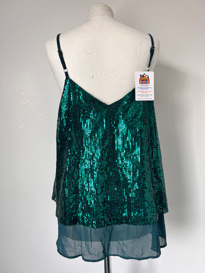 Emerald Green Sequin Floaty Strappy Top - XL
