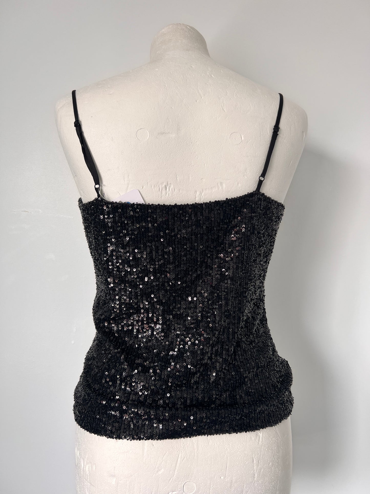 Black Sequin One Shoulder Strappy Top - Small