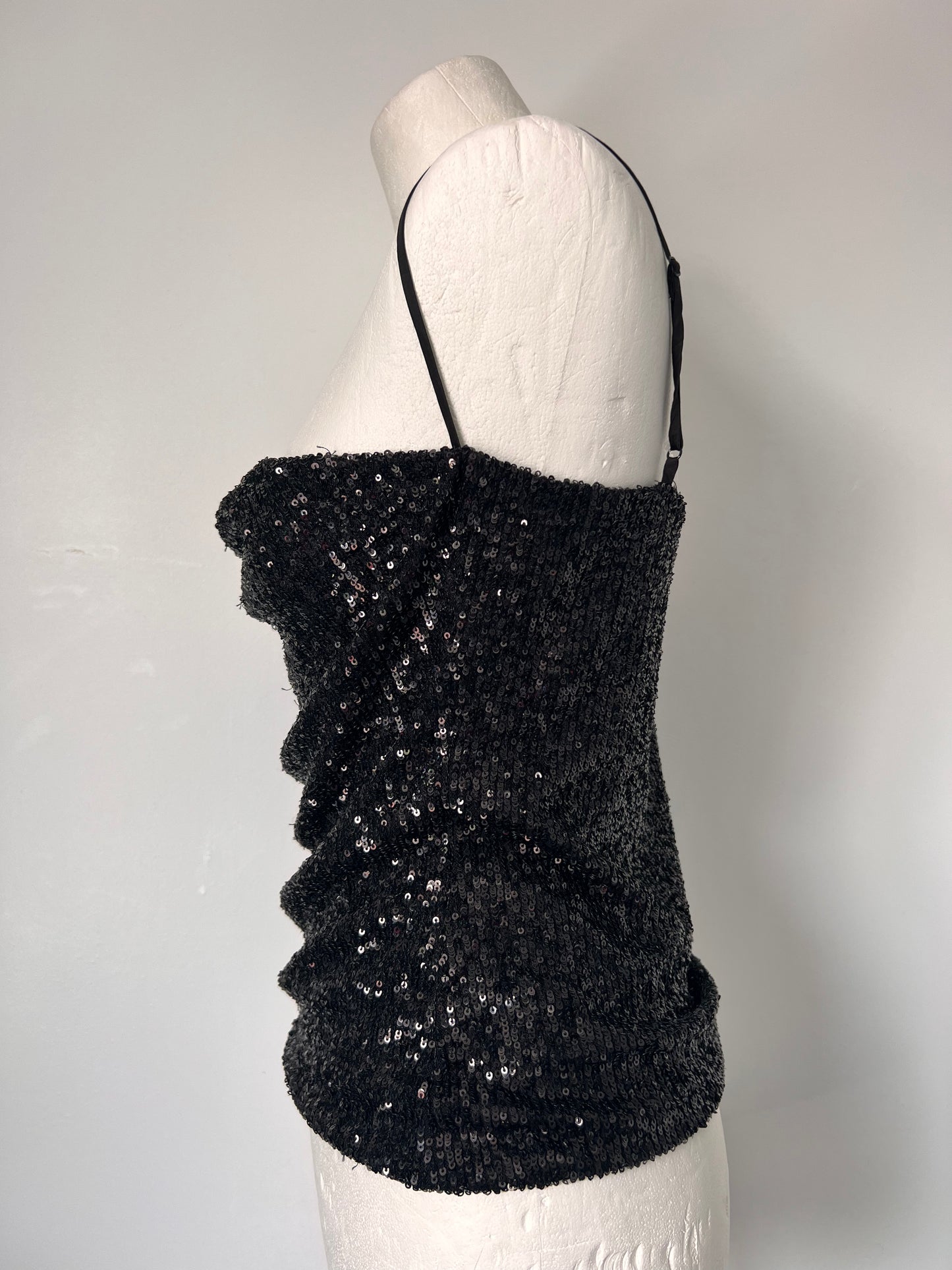 Black Sequin One Shoulder Strappy Top - Small