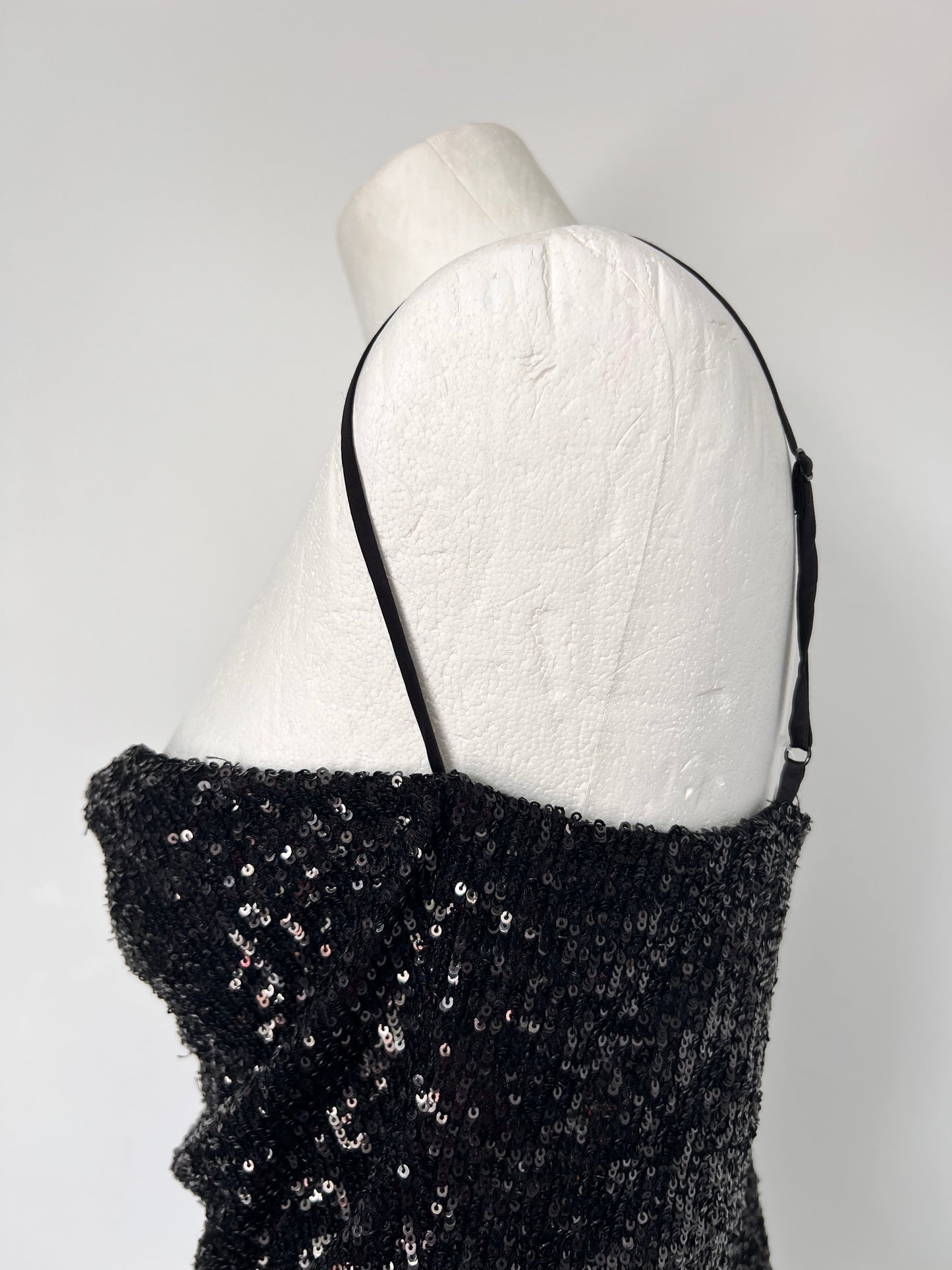 Black Sequin One Shoulder Strappy Top - Small