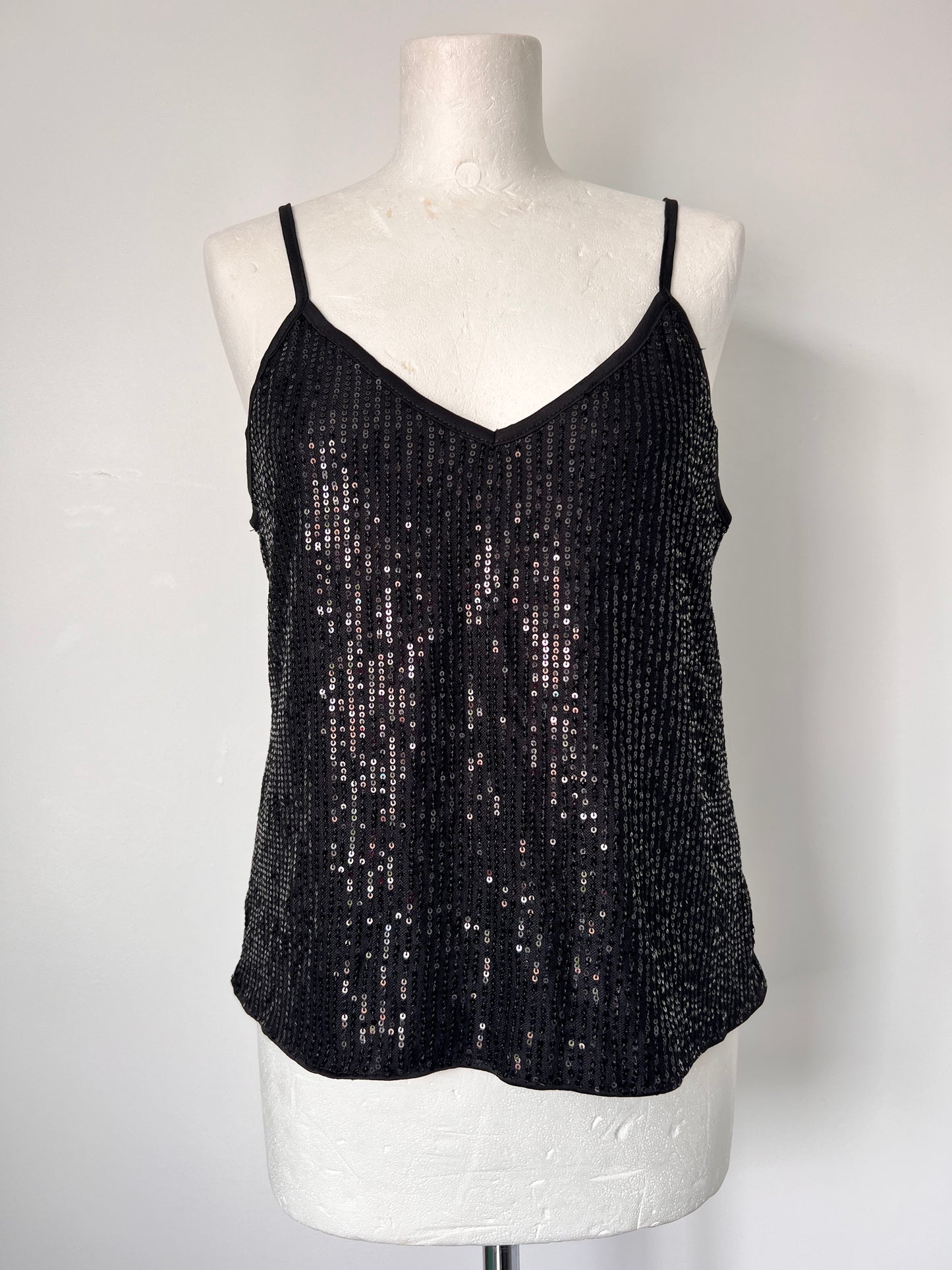 Black Strappy Sequin Vest Crop Top - Medium