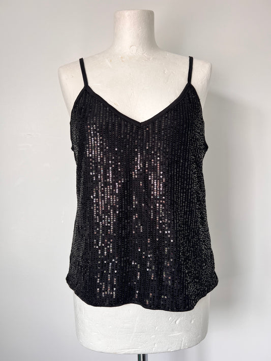 Black Strappy Sequin Vest Crop Top - Medium