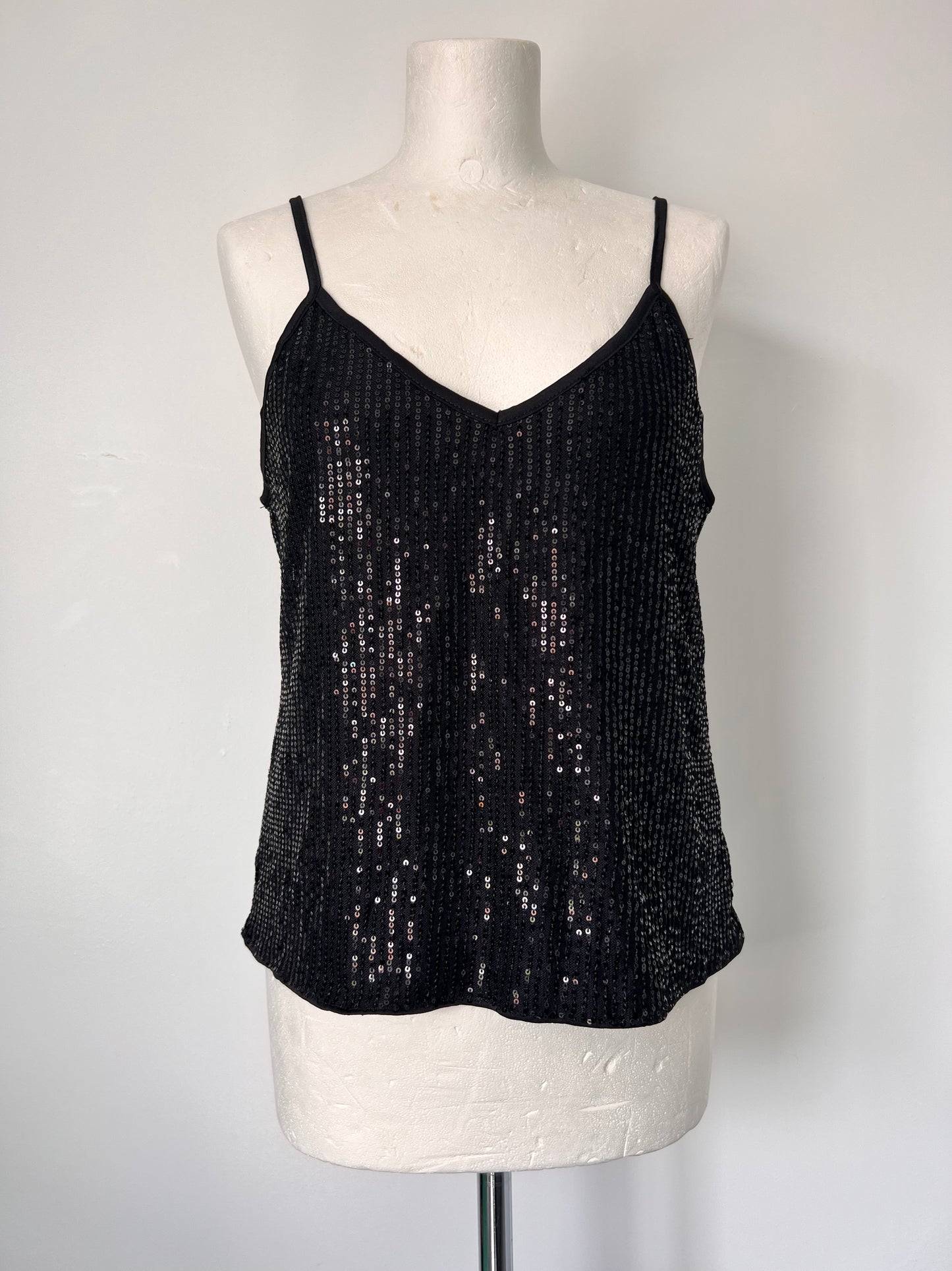 Black Strappy Sequin Vest Crop Top - Medium