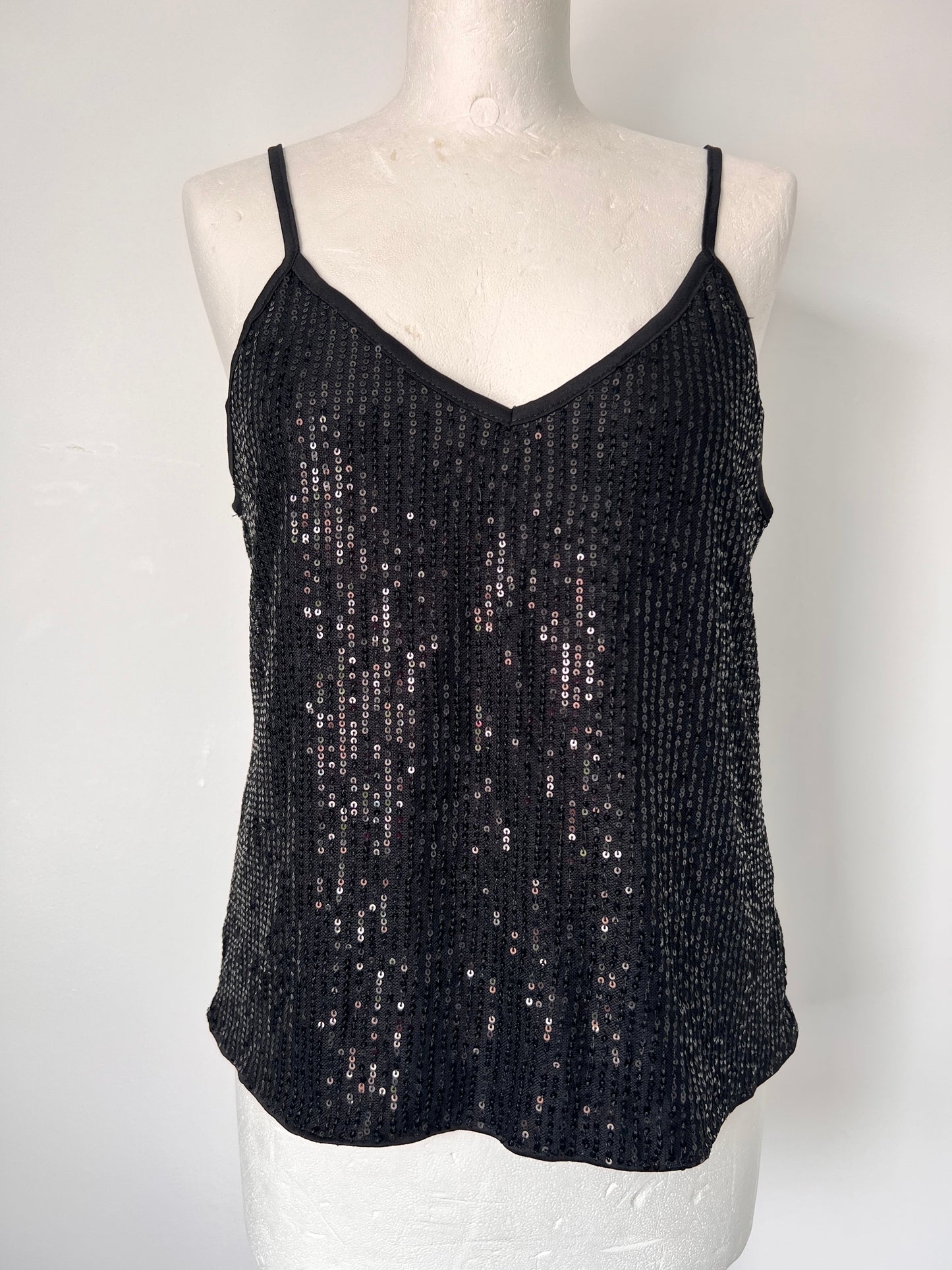Black Strappy Sequin Vest Crop Top - Medium