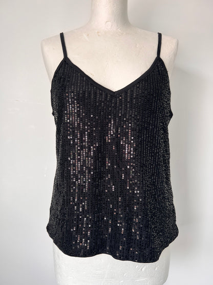 Black Strappy Sequin Vest Crop Top - Medium