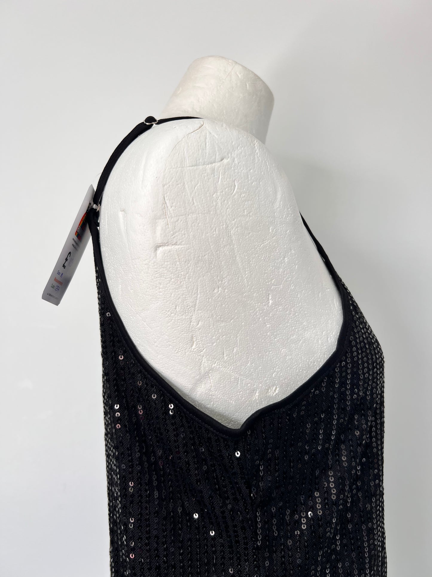 Black Strappy Sequin Vest Crop Top - Medium