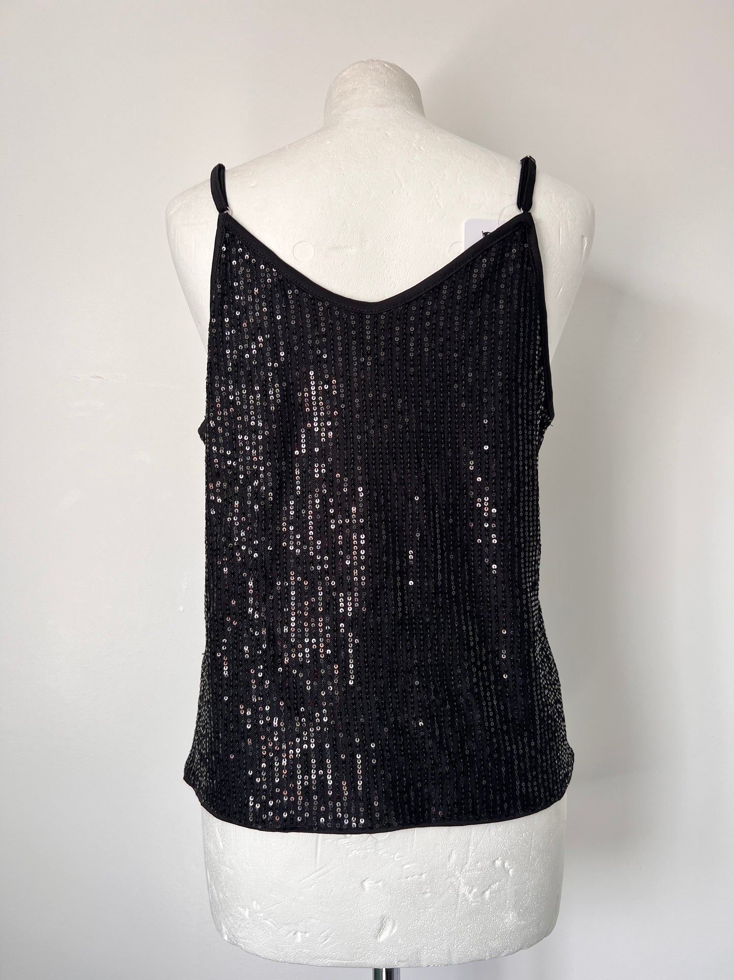 Black Strappy Sequin Vest Crop Top - Medium