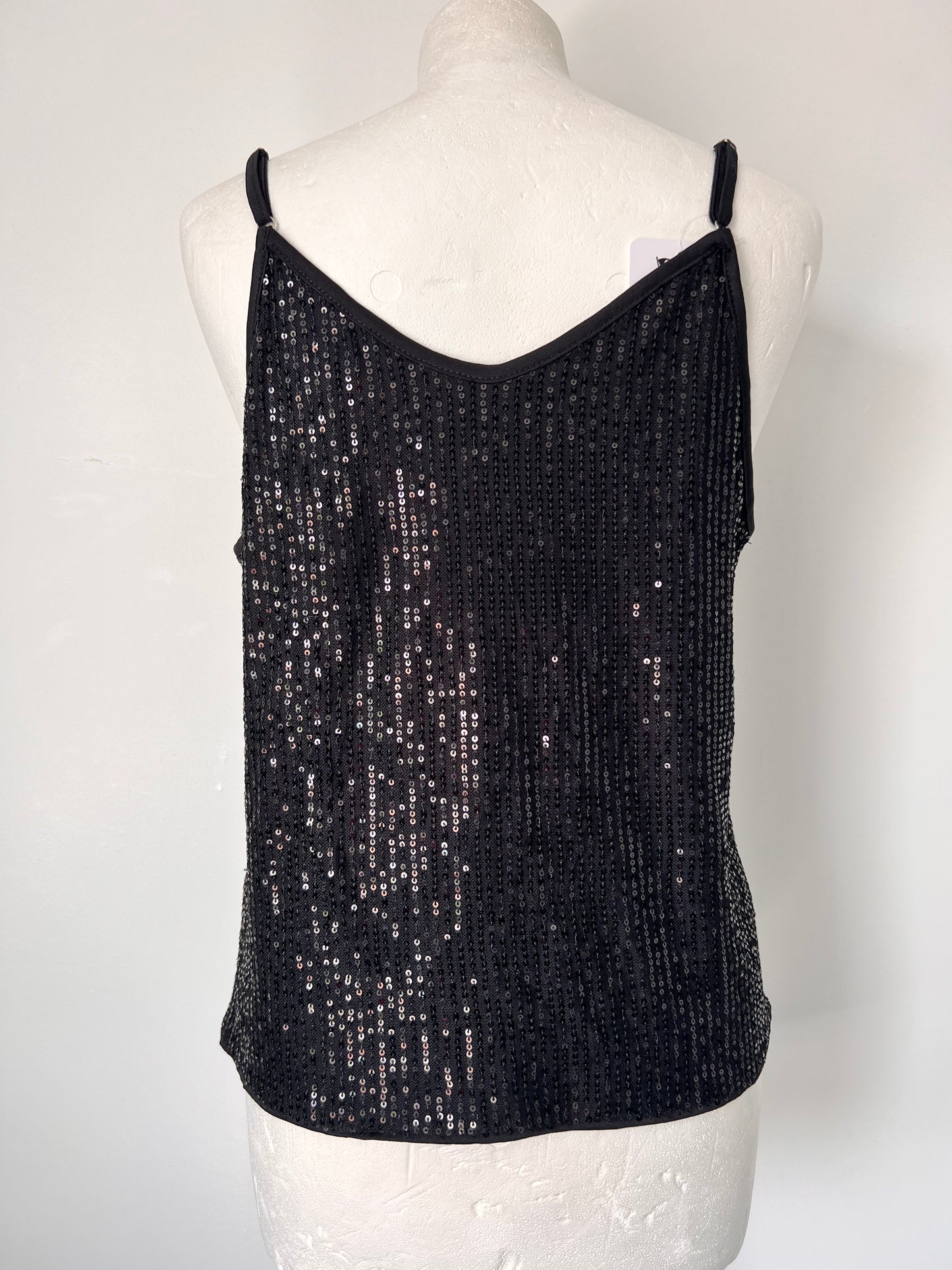 Black Strappy Sequin Vest Crop Top - Medium