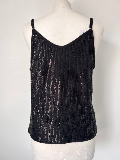 Black Strappy Sequin Vest Crop Top - Medium