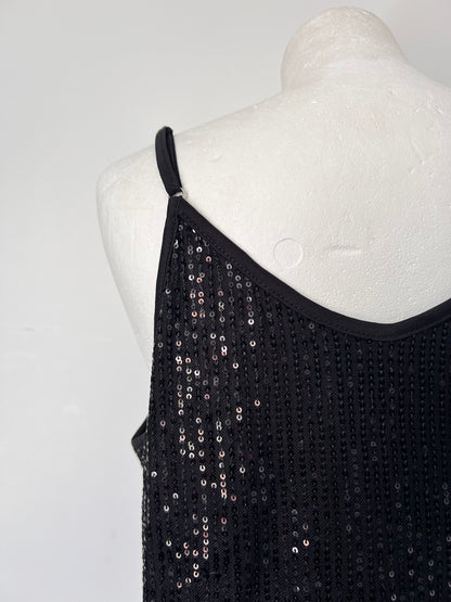 Black Strappy Sequin Vest Crop Top - Medium