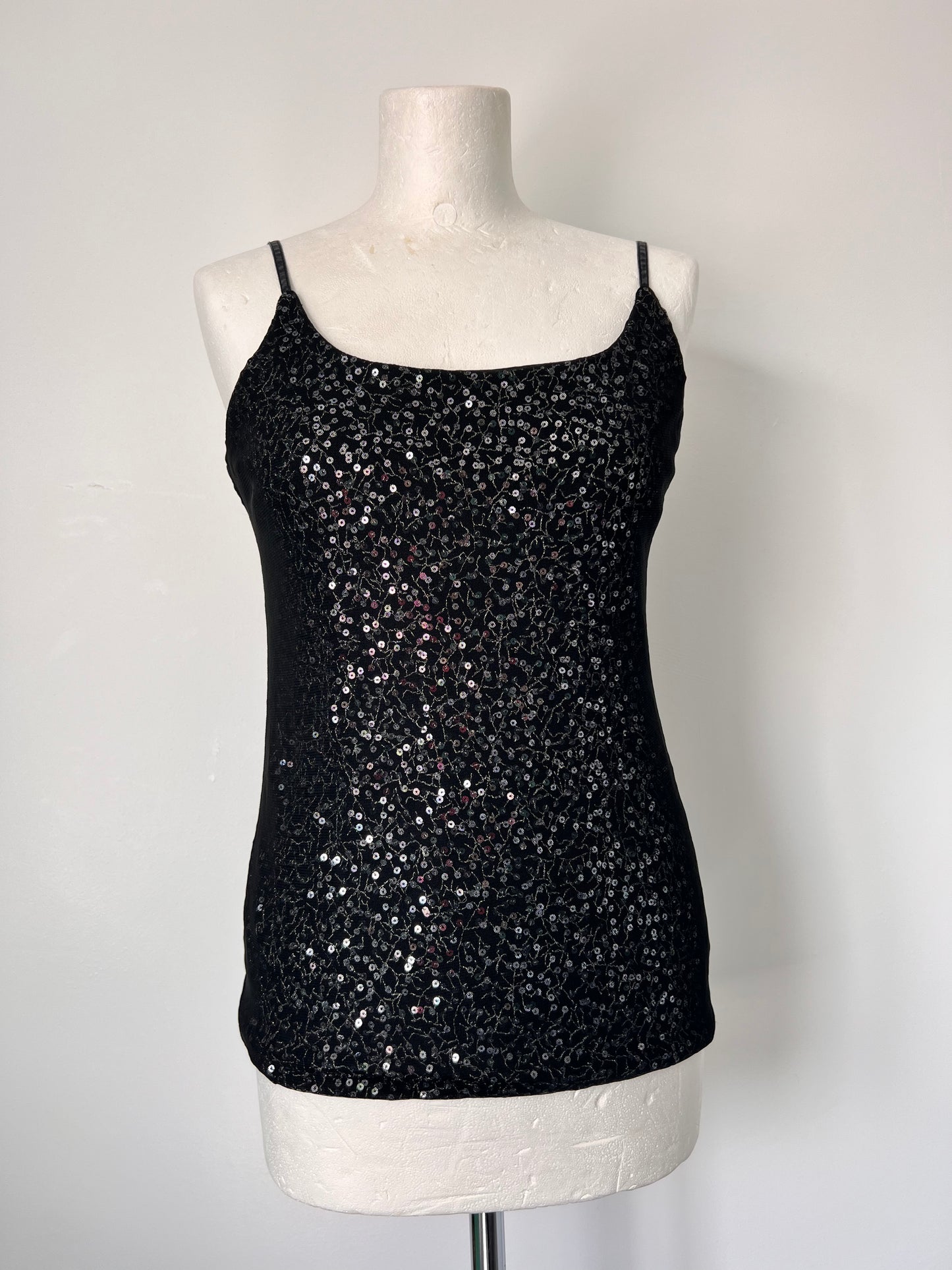 The Limited Black Sequin Mesh Strappy Top - Small