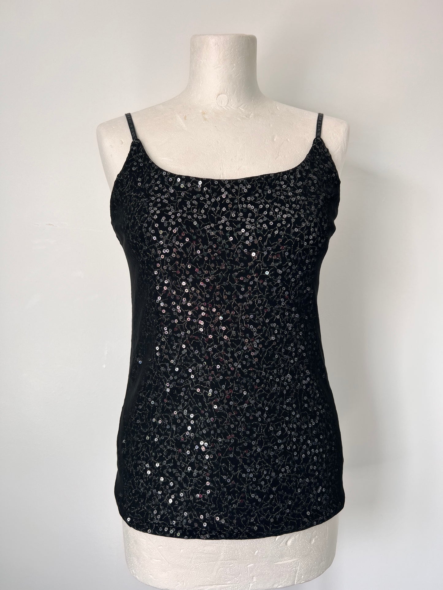 The Limited Black Sequin Mesh Strappy Top - Small