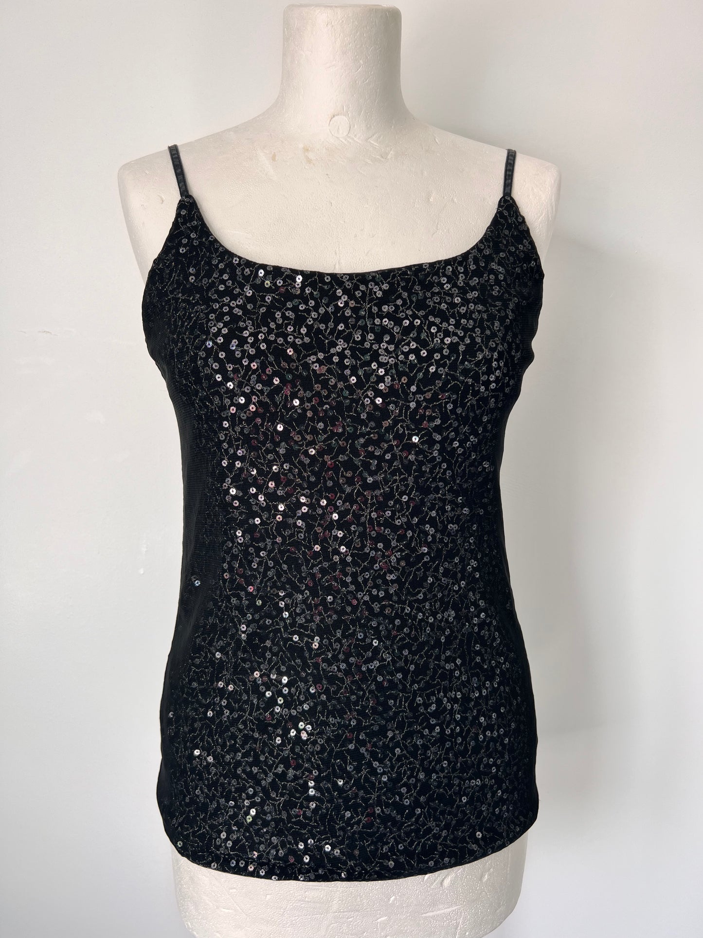 The Limited Black Sequin Mesh Strappy Top - Small
