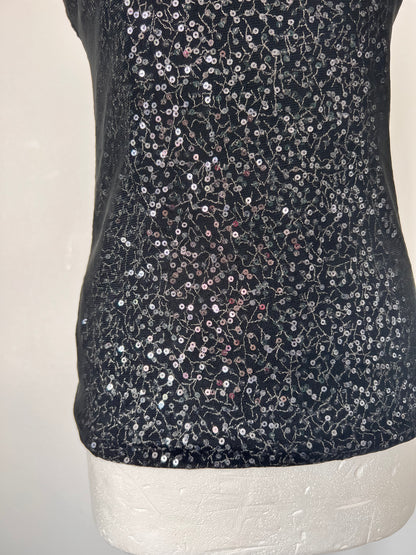 The Limited Black Sequin Mesh Strappy Top - Small