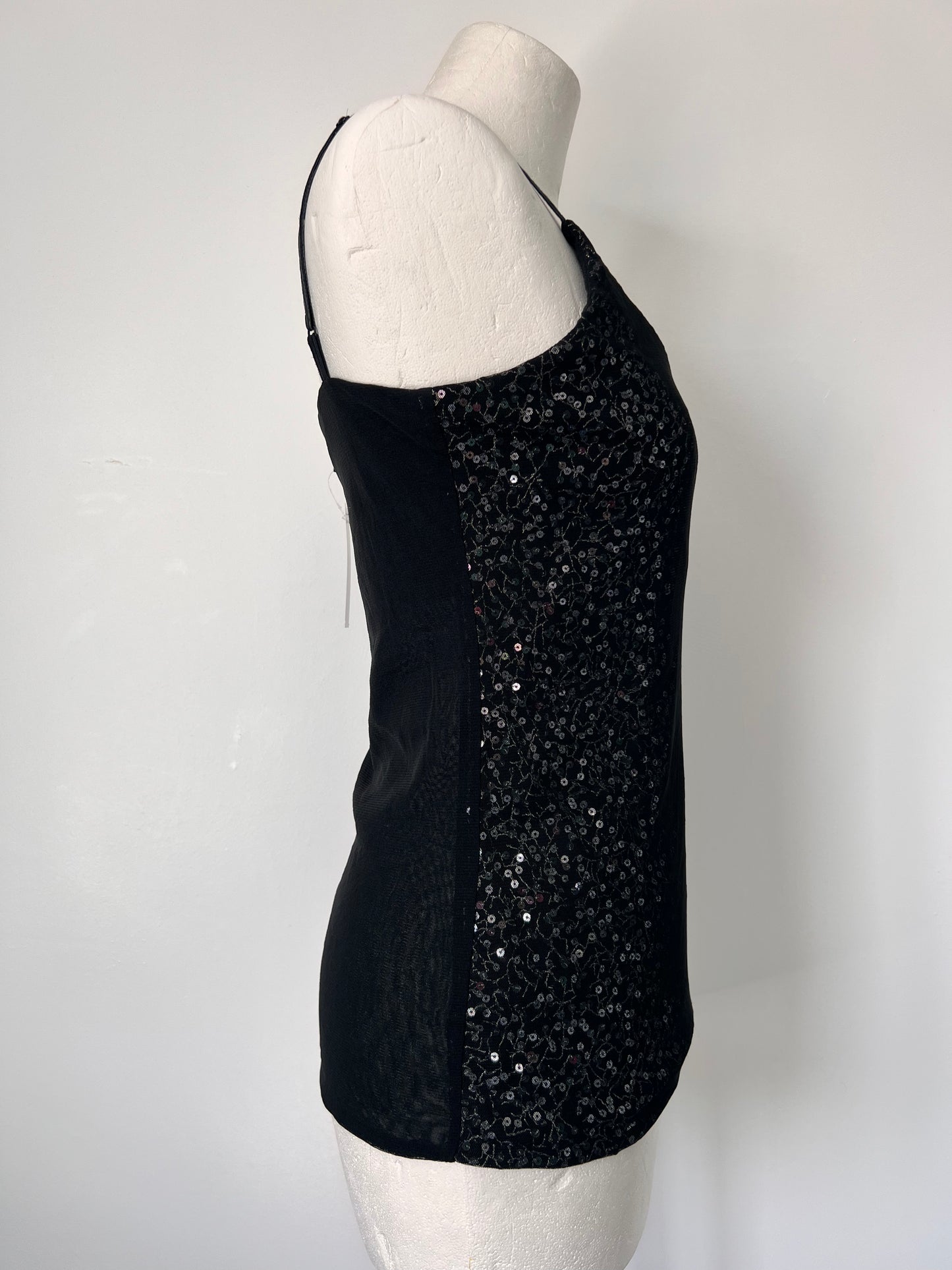 The Limited Black Sequin Mesh Strappy Top - Small