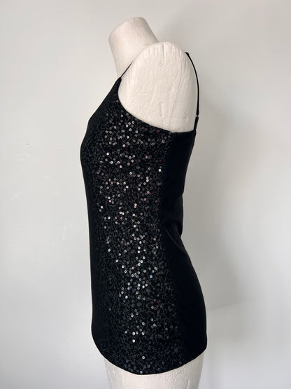 The Limited Black Sequin Mesh Strappy Top - Small