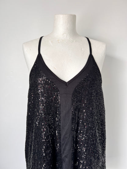Black Strappy Sequin Racerback Vest Top - Medium