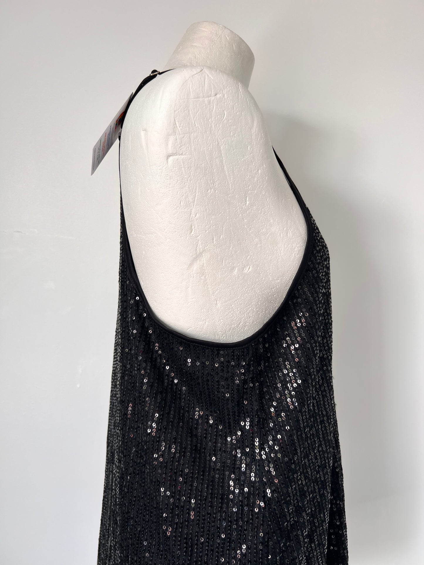Black Strappy Sequin Racerback Vest Top - Medium