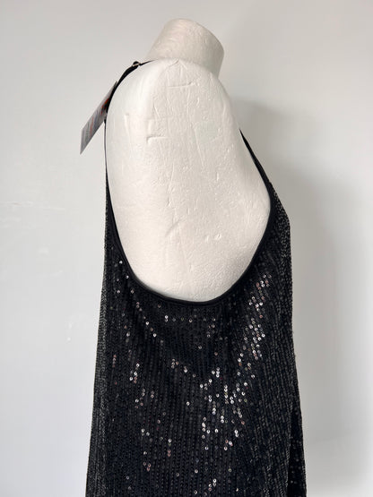 Black Strappy Sequin Racerback Vest Top - Medium